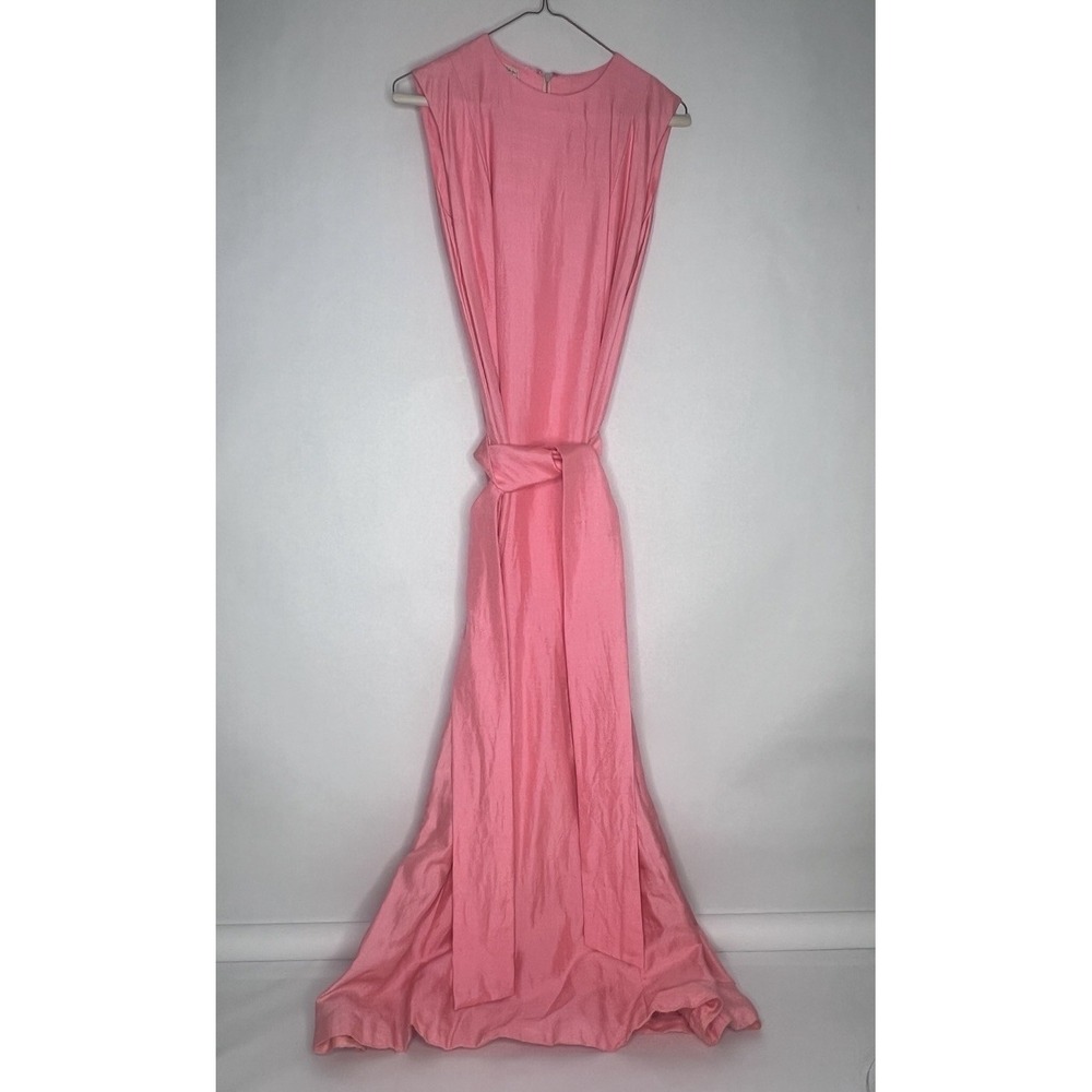 Vtg 1960s‎ Pink Coral Taffeta Gown Dress Belt Handmade